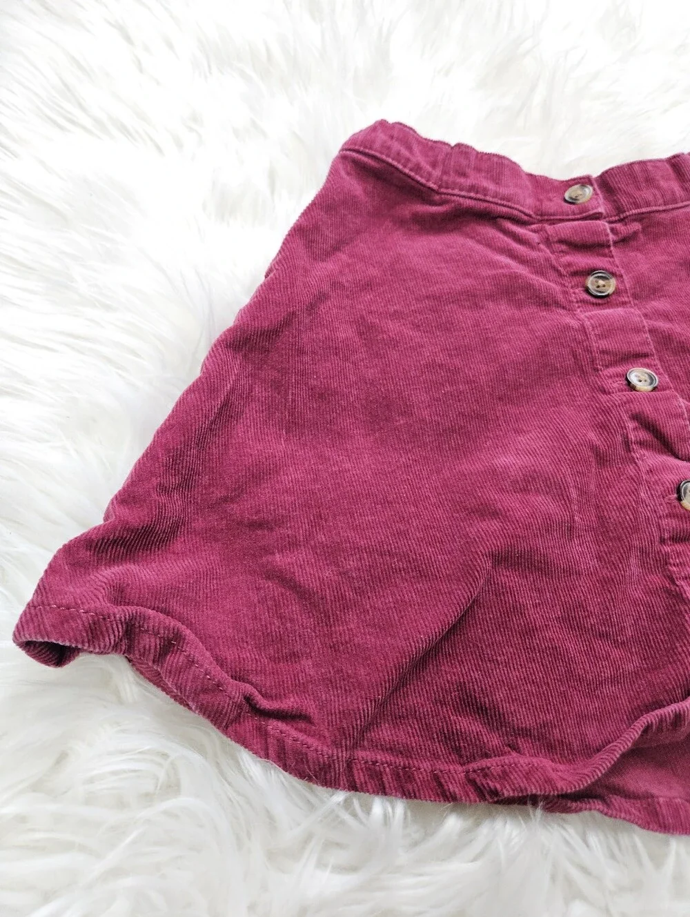H&M Corduroy Button Front Mini Flare Skirt Pink Cranberry Boho Kids Girls 7-8Y